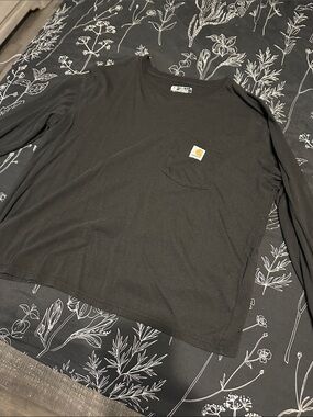 Carhartt Black Long-Sleeve Pocket Tee with Yellow Logo Patch